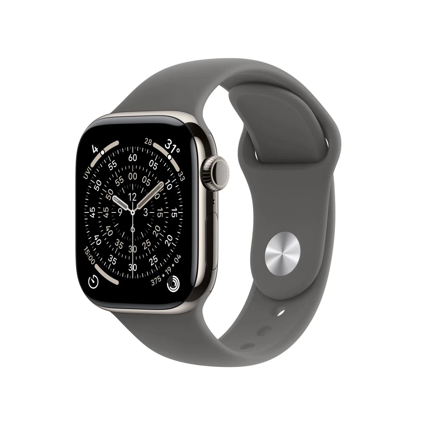 ساعة Apple Watch Series 11 GPS + Cellular بهيكل تيتانيوم باللون طبيعي