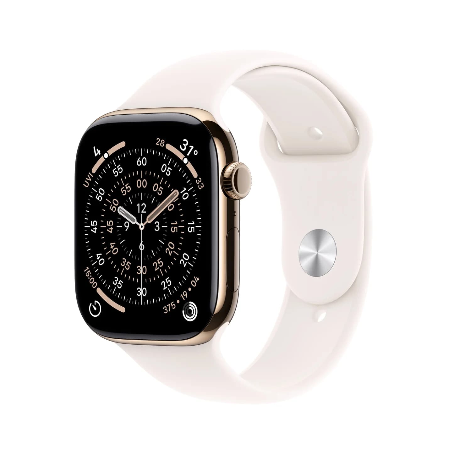ساعة Apple Watch Series 11 GPS + Cellular بهيكل تيتانيوم باللون ذهبي