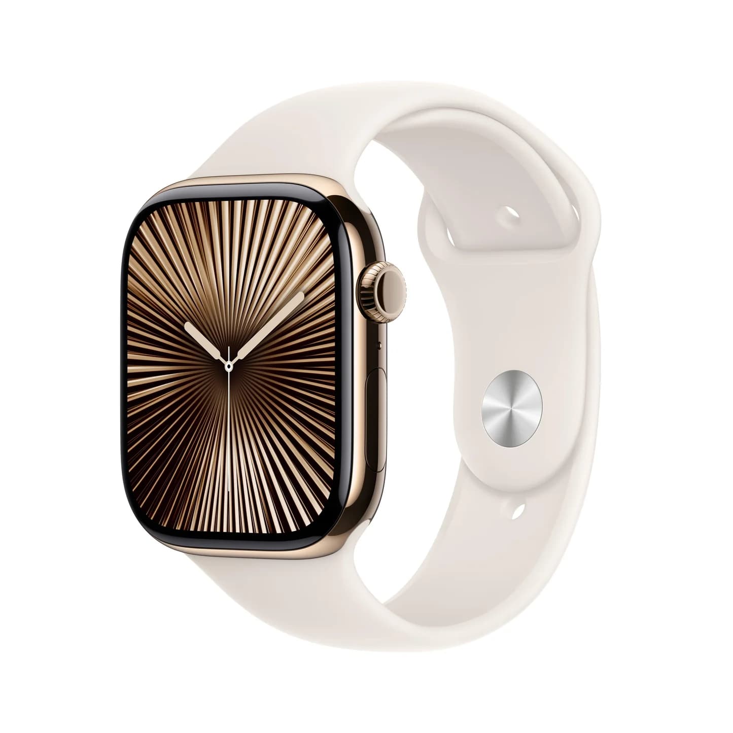 ساعة Apple Watch Series 10 GPS + Cellular بهيكل تيتانيوم باللون ذهبي