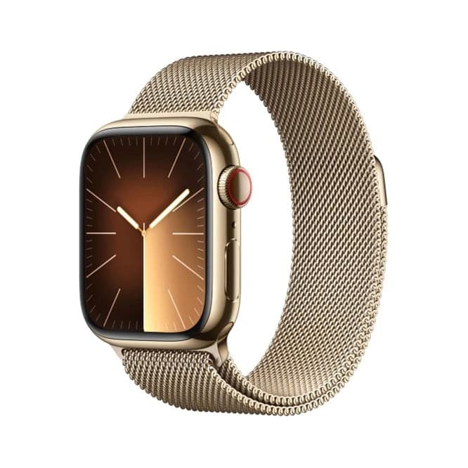 ساعة Apple Watch Series 9 GPS + Cellular بهيكل ستانلس ستيل باللون ذهبي