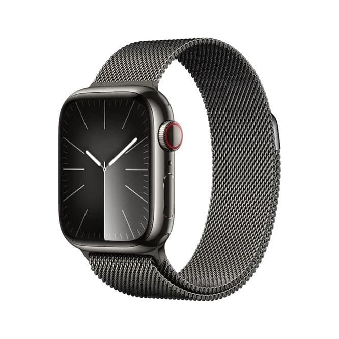 ساعة Apple Watch Series 9 GPS + Cellular بهيكل ستانلس ستيل باللون جرافيت