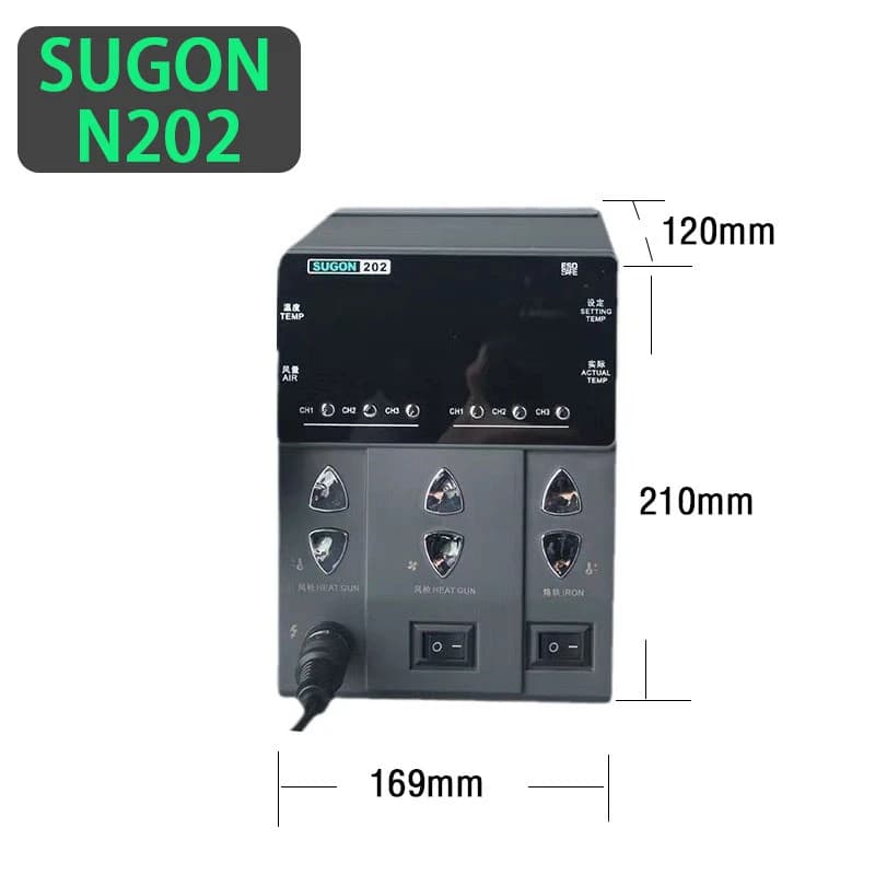 محطة SUGON 8630Pro بقدرة 1300 واط (N202 بجهد 220 فولت / N212 بجهد 110 فولت) بمسدس هواء ساخن وشاشة رقمية لإعادة العمل على BGA بفوهة منحنية للحام وفك اللحام