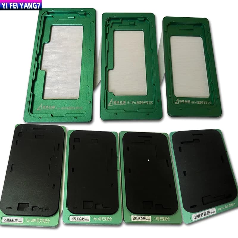 قالب محاذاة شاشة LCD منحني بإطار لصق OCA من فولاذ الأدوات S2 Alloy من Yifeiyang لهواتف iPhone 13 Mini/Pro و14 حتى 17 Max – للصيانة، معتمد CE/RoHS